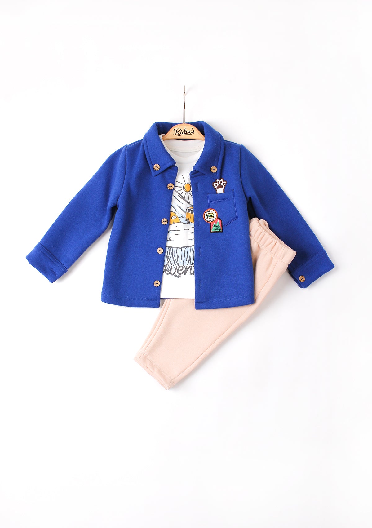 Erkek Bebek Patch Detaylı Ceket Görünümlü 3'lü Takım 9-24 Ay